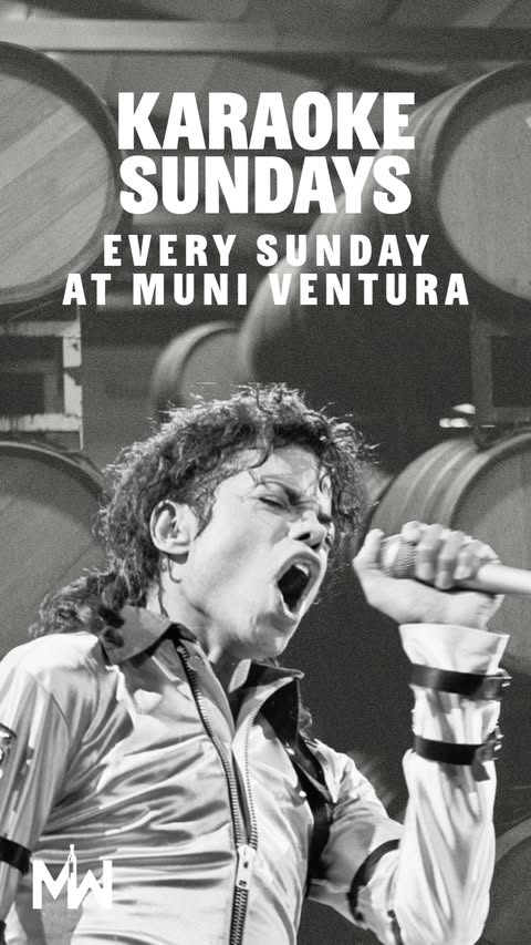 Karaoke Sundays — every Sunday at Muni Ventura. Official Municipal Winemakers event graphic.